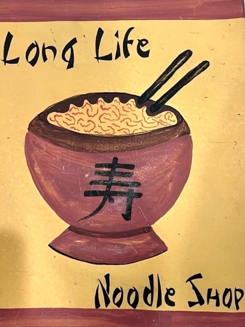 Long Life Noodle Shop Retro Asian Chinese Metal Hand Painted Wall Art Sign